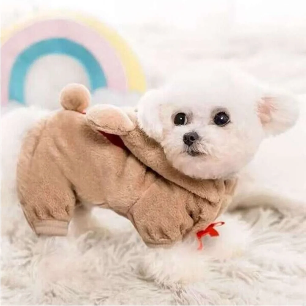 Coral Fleece Thickened Four-Legged Clothes With Bear & Heart Pattern